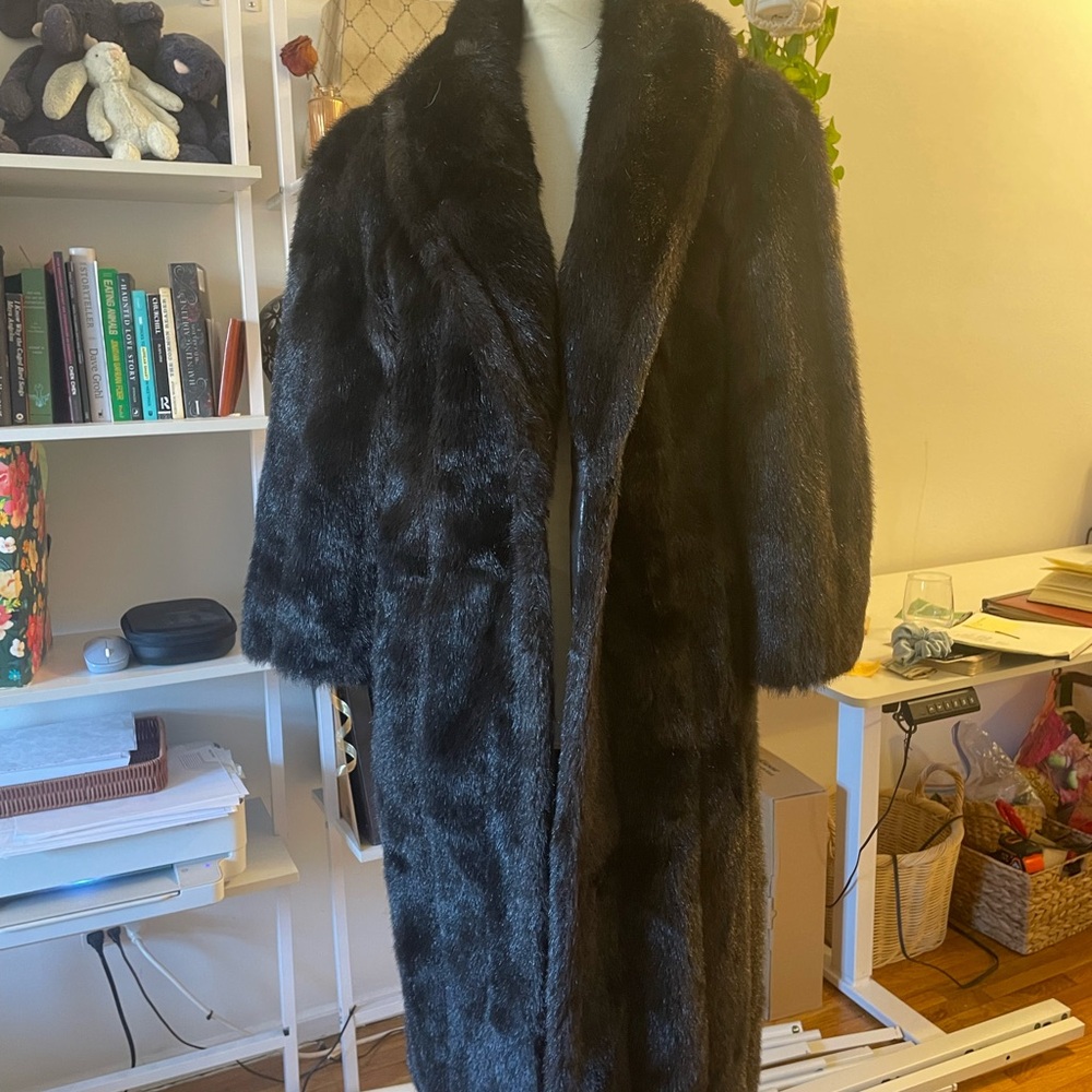 Luxurious Long Black FauxFur Mink Coat